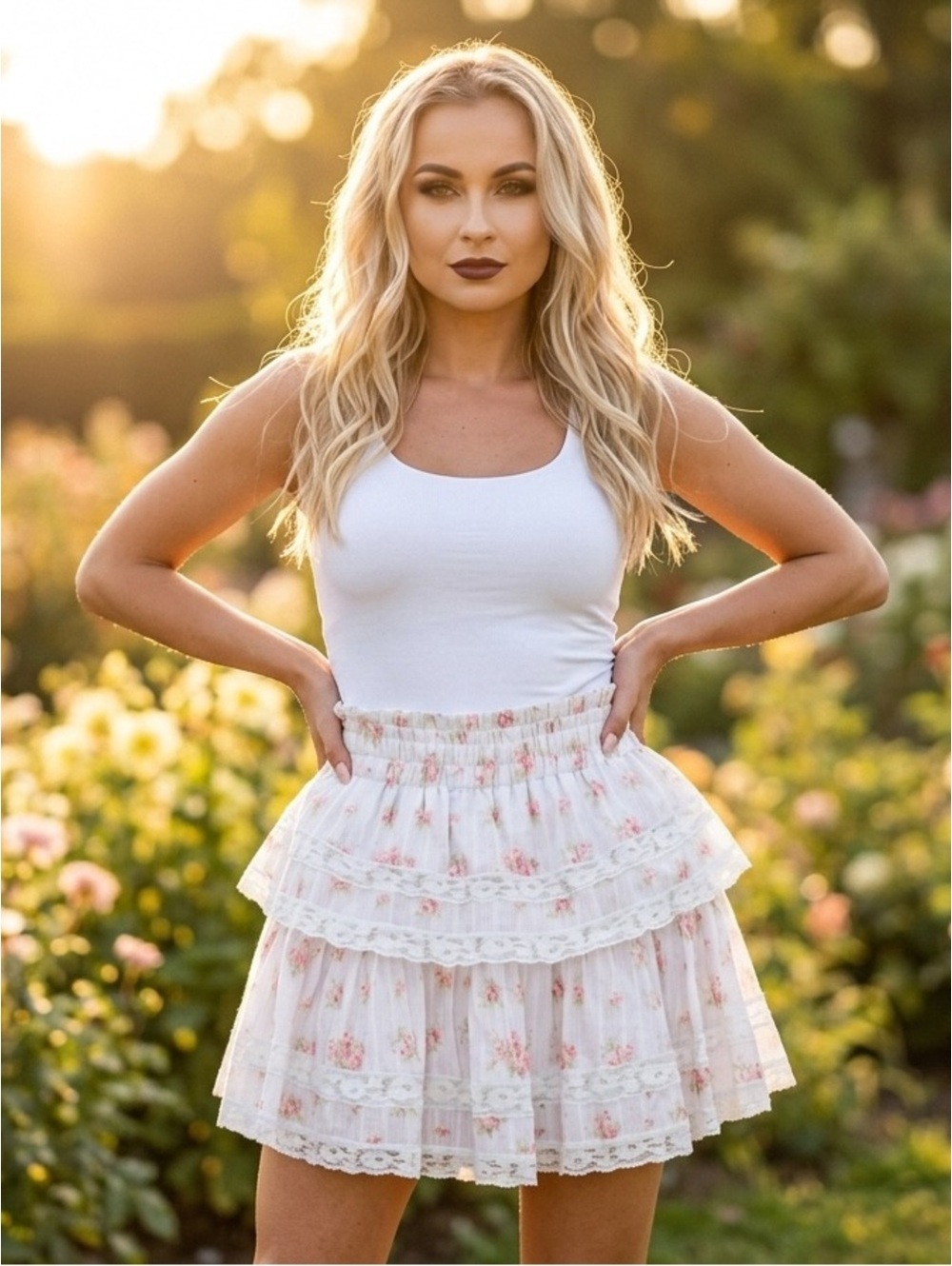 Large Tuckernuck Hyacinth House Light Pink White Floral Mini Layla Skirt